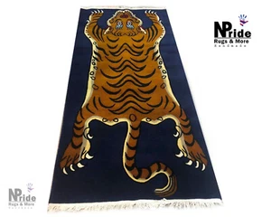 Hand knotted -Tibetan Tiger Rug Carpet Runner -Blue Wool 3'x6' Handmade Nepal - Picture 1 of 4