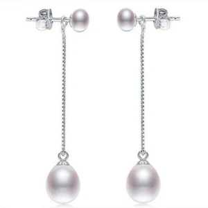 S925 Sterling Silber Ohrringe mit natürlicher Süßwasserperle Mo005. - Bild 1 von 3