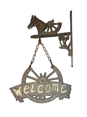 Placa de boas-vindas de roda de cavalo de ferro sem marca (parafusos não incluídos) metal - Imagem 1 de 4