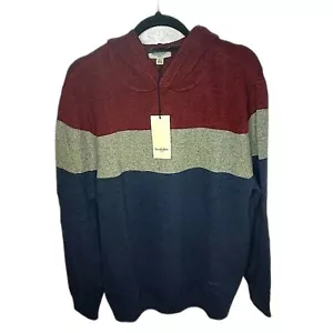 Goodfellow Herren Pullover Pulli mit Kapuze gestreift blau grau burgund Medium NEU! - Bild 1 von 8