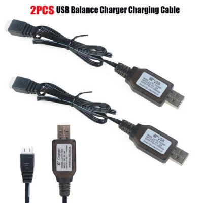 2x USB 7.4v Battery Charger Cable XH-3P Connector for RC Axial SCX10 Drone Heli - Image 1 of 4