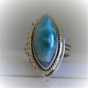 ANILLO CARIBEÑO LARIMAR PIEDRAS PRECIOSAS NATURALES 925 ANILLO DE JOYERÍA DE PLATA ESTERLINA SÓLIDA  - Imagen 1 de 8