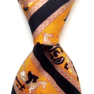 Corbata de seda muy vintage LANVIN Paris FRANCIA a rayas/geométrica ecuestre usada en excelente estado Foto 1 de 4