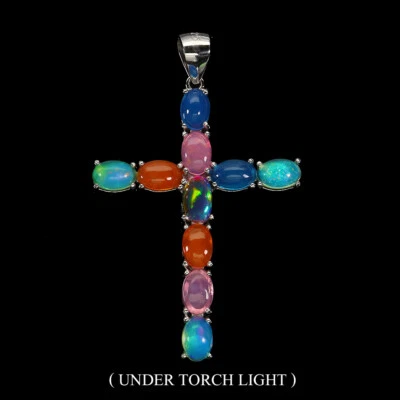 Pendente Ovale In Argento Sterling 925 Con Opale Nero Pietra Preziosa Naturale - Immagine 1 di 4