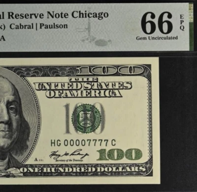 2006 $100 Federal Reserve Note PMG 66EPQ Gem Double Quad Binary Serial Number - Image 1 of 3