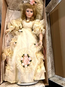 New Prestige Porcelain Doll stand Lauren Blonde Blue eyes parasol Show Stoppers - Picture 1 of 1