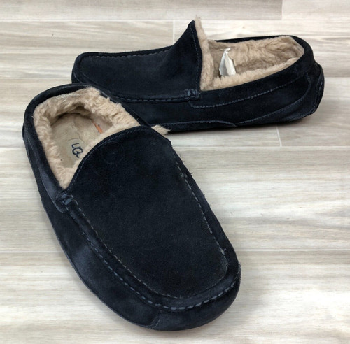 Pantofole Ugg blu notte uomo pelle di pecora scamosciata taglia 8 dentro e fuori