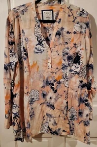 NWT Style & Co Women's L/S Dress Blouse Peach Blue Floral Print Shirt, XL B#2 - Picture 1 of 13