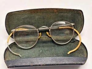 Vintage Bi-Focal Eye Glasses and Inscribed Case Wire Rim Silver Tone READ - Picture 1 of 10