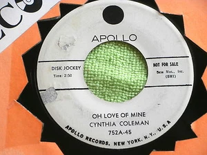 CYNTHIA COLEMAN~OH LOVE OF MINE~A MONSTER SOUND~~ BLUES  45 - Imagen 1 de 1