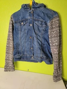 No Boundaries Youth Girls Denim Jacket Hoodie Jean Large 12-14 - Picture 1 of 7