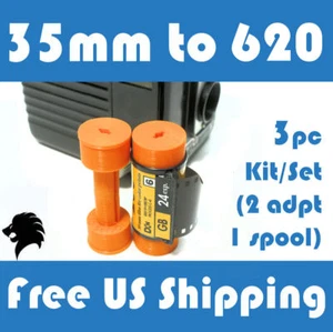 35mm to 620 Medium Format Folding/Box Camera Film Spool Adapter Set-Kit (3pcs) - Picture 1 of 8