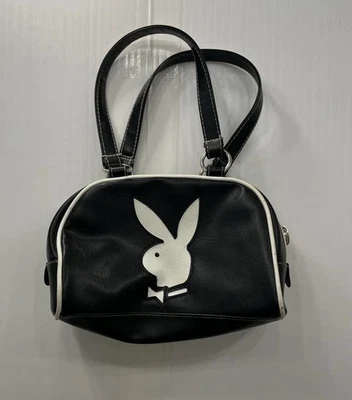 Real PLAYBOY Bunny Y2K Vintage Leather Black Shoulder Bag w White Logo and Pink - Image 1 of 4