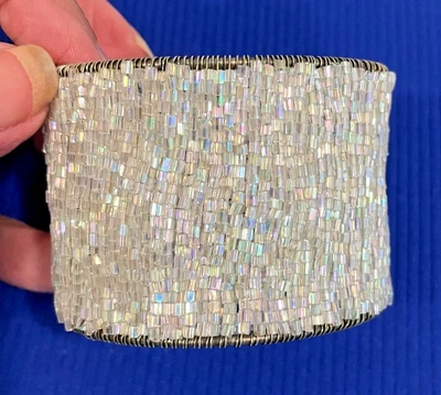 Brazalete Brazalete Ajustable Cuentas Semilla Vidrio Iridiscente 2"s Envuelto en Alambre Foto 1 de 4