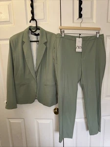 BNWT Zara Women's Green and Khaki Jacket Trousers Suit Size UK 14/12 EU42 - Picture 1 of 8