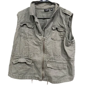a.n.a Olive Green Linen Blend Utility Vest PXL Plus Size Sleeveless Jacket - Picture 1 of 7