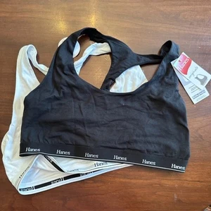 Hanes Originals Cotton Stretch Racerback Sports Bra 2 Pack White & Black 2xl - Picture 1 of 7