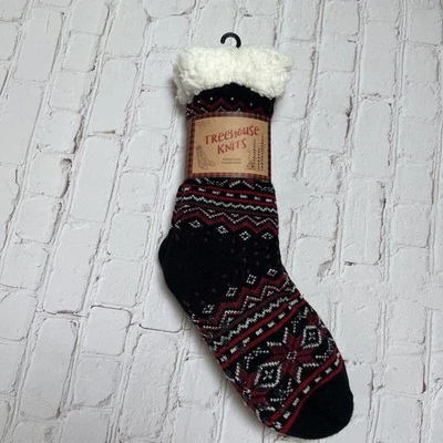 Nuevo en Paquete Treehouse Knits Sherpa Forrado Salón Calcetín Rojo/Negro Patrón Fair Isle  Foto 1 de 4