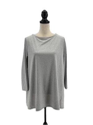 Blusa Marla Wynne para mujer cuello barco gris XL textura acanalada elástica línea A túnica Foto 1 de 4