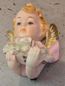 DE COLECCIÓN TILSO Estatuilla Ángel Querubín + Flor Rosa Azul Colgante de Pared 5"x3" - Imagen 1 de 10