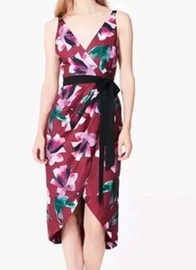 Fame and Partners Floral Print Belted Faux Wrap Midi Sheath Dress Size 12 - Picture 1 of 10