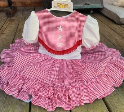 Vintage Girl's 5 Lid'l Dolly Dress - Western Rodeo Checked - Fringe - Image 1 of 4
