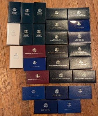 Lot Of 27 Mixed US Mint Commemorative Coin Dollars Boxes Empty Boxes Most W Coa! - Image 1 of 4