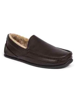 Deer Stags Mens Fleece Lined Slipper Cozy Moccasin Brown Size 14 NEW - Picture 1 of 5