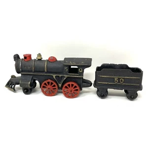 Vintage Cast Iron Locomotive & Coal Car 50 Train Railroad Missing Coupler 11" - Picture 1 of 7
