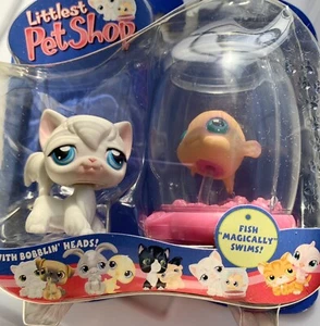 LPS Hasbro 2004 Littlest Pet Shop Pet Pairs White Cat #9 Fish #10 Fish Bowl NIB