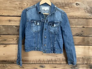 Vtg Havana Womens Denim Jacket Cropped Flap Pockets Distressed Sz S Medium Wash - Picture 1 of 3