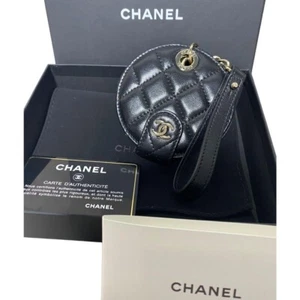 Chanel Bag Charm Cocomark Matelasse Name Tag Lamb LeatherNovelty Black Japan - Picture 1 of 8