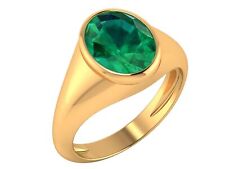 14k Yellow Gold Bezel-set Oval Cut Natural Green Emerald Gemstone Ring Jewelry