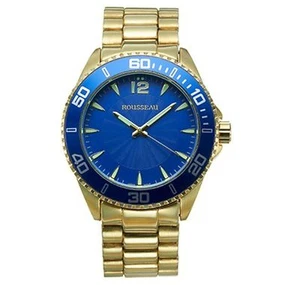 NEW Rousseau 9445 Men's Suter Luminous Indices Blue Dial/Bezel Yellow Gold Watch - Picture 1 of 3