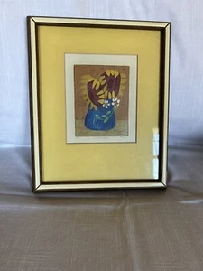 Linocut gefärbt, signiert, nummeriert 11/150, von USA "Künstler Al Robi ""Sonnenblumen""" - Bild 1 von 3