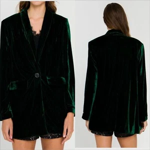Endless Rose Velvet Loose Fit Blazer Size Large NEW Green Single Breasted - Picture 1 of 7