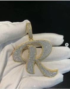 MESN Personalizado Letra R 3 Ct Genuino Moissanita Hombre Colgante Plata 925 - Imagen 1 de 5