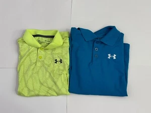 Lot 2 Under Armour Loose Heat Gear Polo Shirt Short Sleeve Youth Boys Sz Medium - Picture 1 of 16
