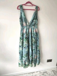 H&M Womens long maxi dress 10 Duck Egg floral wedding cocktail occasion Summer - Picture 1 of 7