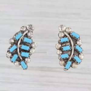 Vintage Lab Created Turquoise Leaf Stud Earrings Sterling Silver Native American - Picture 1 of 6