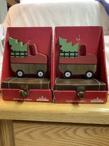 Vintage Christmas Stocking Holder Wood Truck & Tree Holidays Set Of 2 country - Picture 1 of 5
