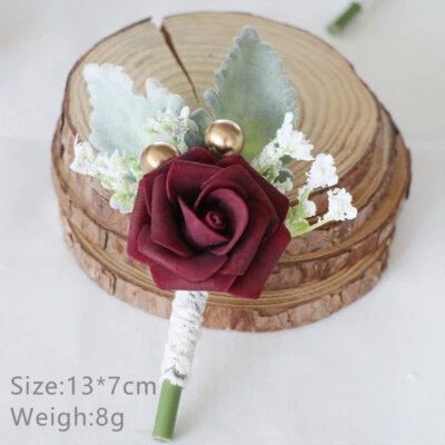 Mens Wedding Corsage Decor Accessories Artificial Rose Flower Groom Boutonniere - Image 1 of 4