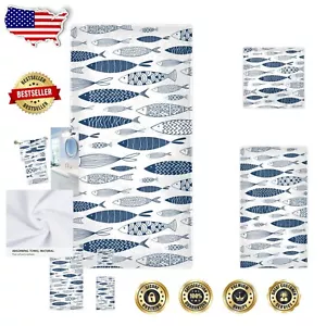 Stylish Fish Pattern Luxury Towel Set - Bath, Hand & Washcloth Ideal for Home - Picture 1 of 8