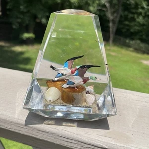 Wild Geese In Lucite Clear Paperweight Decorative Shelf Sitter Mallard Seashell - Picture 1 of 13