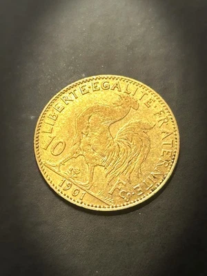 💥Súper buena oferta💥 Bonito gallo de 10 francos de oro de Francia de 1901 Foto 1 de 4