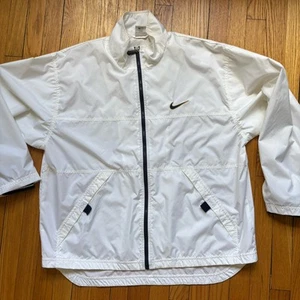 Vintage Nike White Windbreaker Jacket Mens XL Swoosh Full Zip Sportswear Cuff - Picture 1 of 12