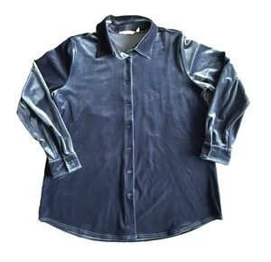 Soft Surroundings Velvet Boyfriend Tunic Shirt Sz L Women Blue Button Up Coastal - Picture 1 of 8