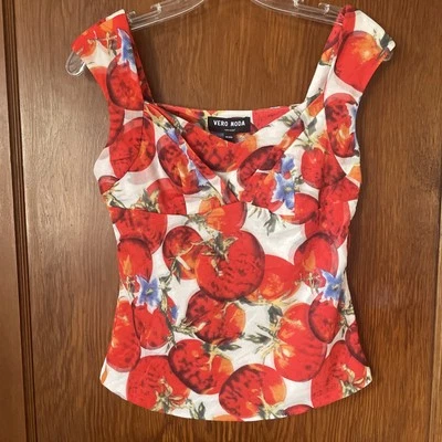 NWT Vero Moda Vida Sleeveless Tank Top Small Blouse Tomatoes Botanical - Imagem 1 de 4
