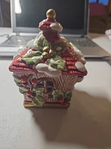 Vintage FITZ & FLOYD Winter VOGELHAUS Figur Schmuckkästchen Top Zustand - Bild 1 von 5