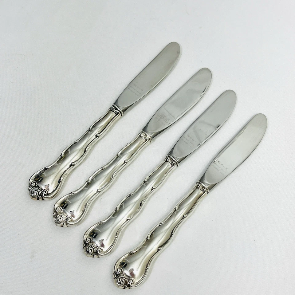 "Cuchillos de mantequilla Gorham con mango de plata esterlina (4) Rondo 6"" sin monograma" Foto 1 de 4